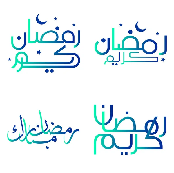 Ramadan Kareem Wünscht Sich Grüne Und Blaue Arabische Kalligraphie Vektorentwürfe — Stockvektor