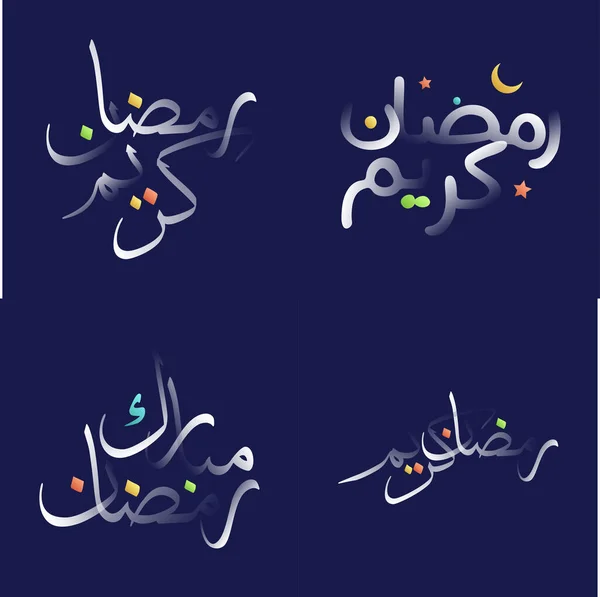 White Glossy Effect Ramadan Kareem Kalligraphie Pack Mit Bunten Akzenten — Stockvektor