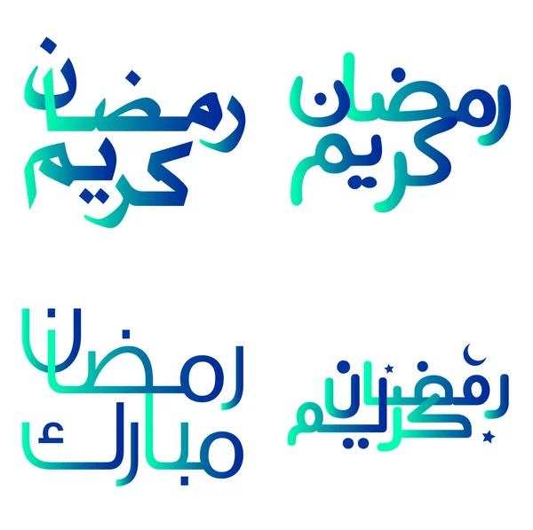 Gradient Grön Och Blå Ramadan Kareem Vektor Illustration Med Traditionell — Stock vektor