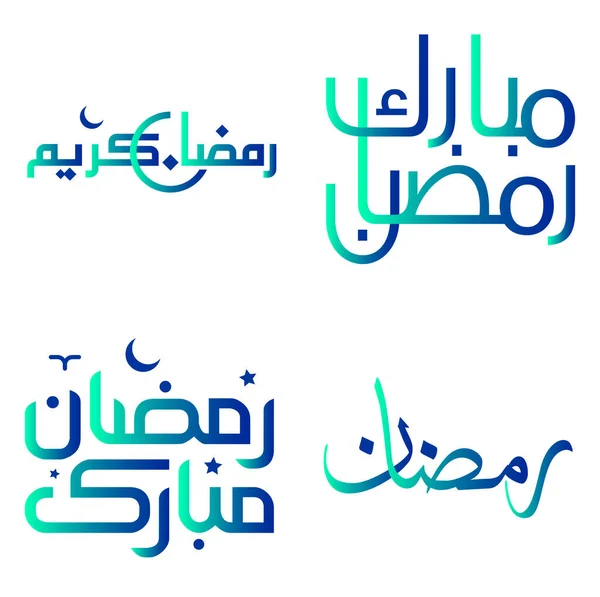Gradient Grön Och Blå Ramadan Kareem Vektor Illustration Med Traditionell — Stock vektor