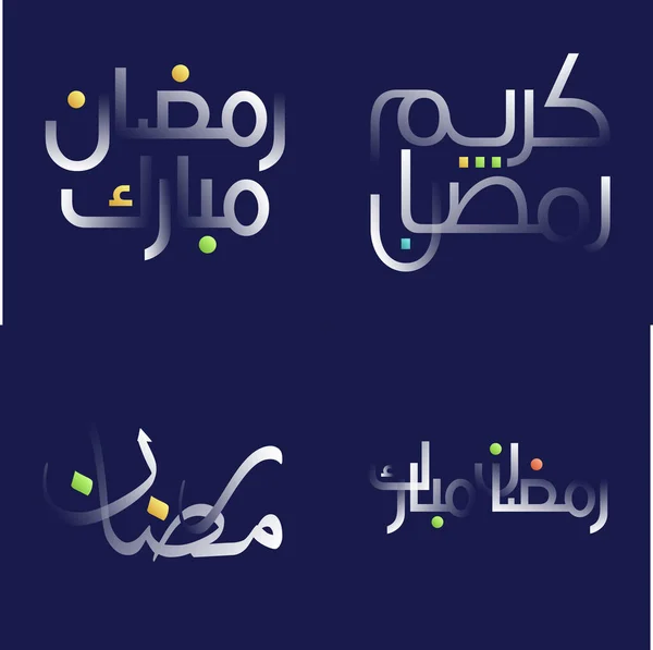Creative White Glossy Ramadan Kareem Calligraphy Pack Multiple Colors Intricate — Stock Vector