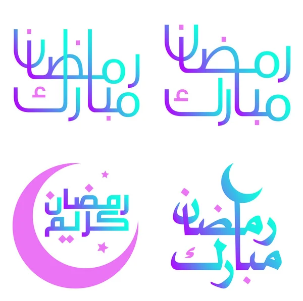Gradiente Ramadan Kareem Vector Design Con Calligrafia Araba Saluti Musulmani — Vettoriale Stock