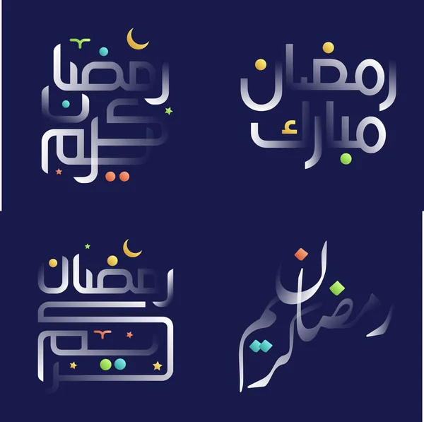 White Glossy Ramadan Kareem Kalligraphie Mit Farbenfrohen Und Lebendigen Akzenten — Stockvektor