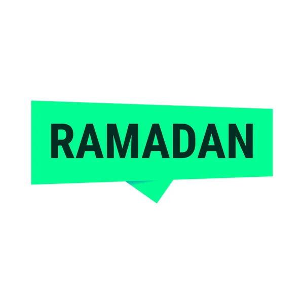 Bandiera Verde Chiamata Del Vettore Ramadan Kareem Con Luna Tipografia — Vettoriale Stock
