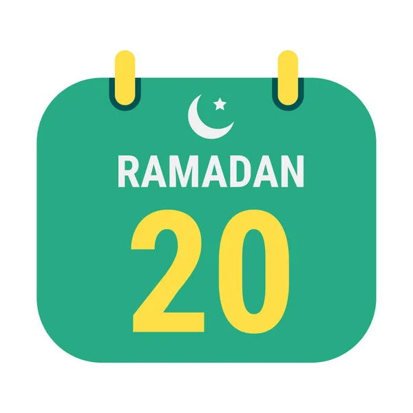 20Th Ramadan Fira Med Vita Och Gyllene Halvmånar Och Engelsk — Stock vektor
