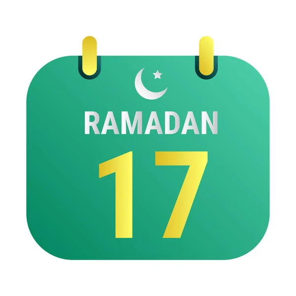 17Th Ramadan Celebrate White Golden Crescent Moons English Ramadan Text — Stock Vector