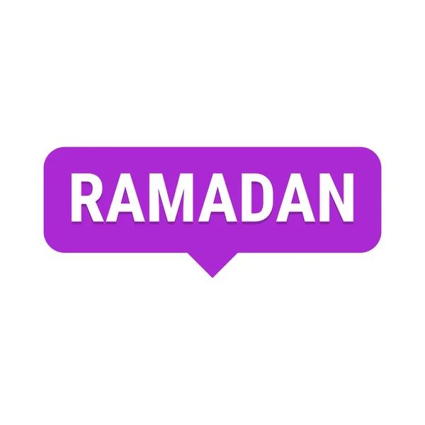 Bandiera Callout Vettoriale Viola Ramadan Kareem Con Luna Tipografia Araba — Vettoriale Stock