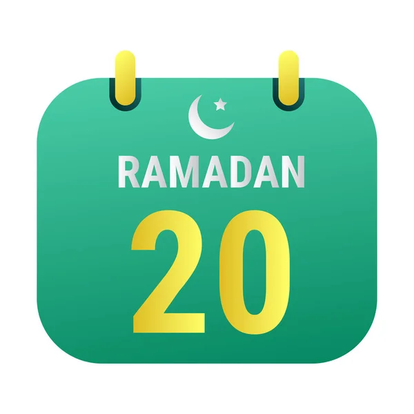 20Th Ramadan Celebrate White Golden Crescent Moons English Ramadan Text — Stock Vector