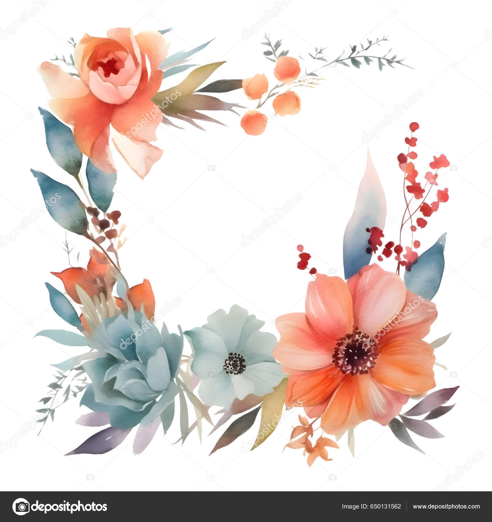 Invitaciones de Boda, con hojas azules y flores naranjas