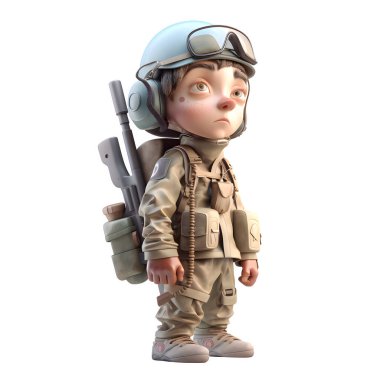 Askerin Beyaz Arkaplan 'daki Üniformalı Asker' in 3D canlandırması