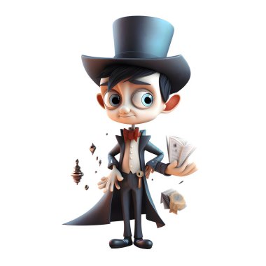 Sihirli Boya Fırçası ile Sanatsal 3D Çocuk Büyücü Yaratıcı veya Sanat Temalı Beyaz Arkaplan