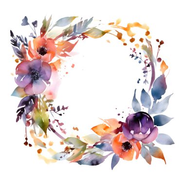 Güllü Dijital Çiçek Çelengi; Şakayık ve Böğürtlenli. Beyaz Arkaplan