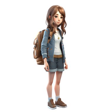 Çalışma Zamanı 3 Boyutlu Şirin Kız Öğrenci Beyaz Arkaplan