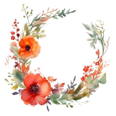 Blush Pink ve Peach Flowers ile Dijital Çiçek Sınırı. Romantik ve Hayalci Tasarım. Beyaz Arkaplan