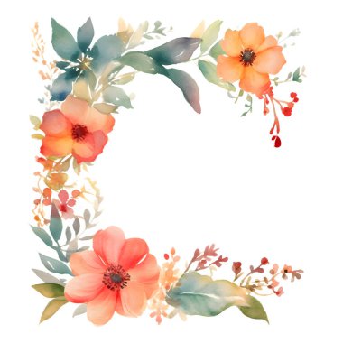 Yaban çiçekleri ve yeşillik içeren kır çiçekleri çerçevesi