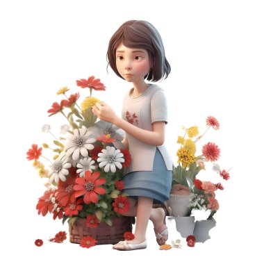 Çekici ve rahat 3D Çiçekçi Kadınlar Ev Dekorasyonu ve Bahçe Ürünleri Beyaz Arkaplan İçin Sıcak ve Davetkâr Modeller