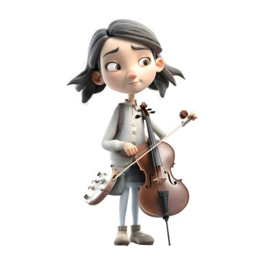 Sevimli 3D Kız Kendi Beyaz Arkaplanda Müzik Çalıyor