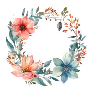 Pastel çiçekli yumuşak ve rüya gibi botanik çerçeve Beyaz Arkaplan