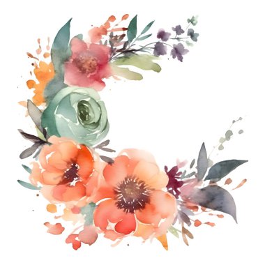 Zarif el yazısı metniyle romantik suluboya çiçek çelengi