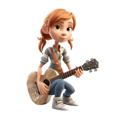 Animasyon 3D Kız Müzisyen Tatlı Sesler Yaratan Beyaz Arkaplan
