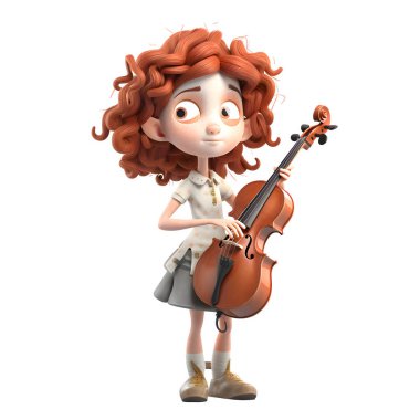 3D Musician Girl Playing Her Melody with Passion White Background clipart