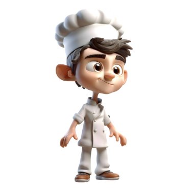 Beyaz Ceketli şık 3D Şef Gurme ya da Güzel Yemek Konsepti Beyaz Arkaplan