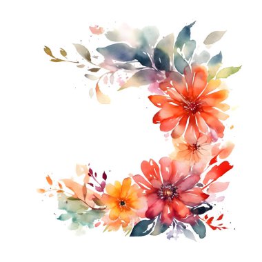 Gül ve Yapraklı Klasik Çiçek Sınırı. Yıldönümü davetiyeleri ve kartlar için mükemmel. Beyaz Arkaplan