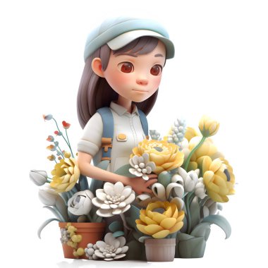 Zarif ve sofistike 3D Çiçekçi Kadınlar Üst Düzey Çiçek Hediyelik Eşya Dükkanları için Klas ve Cilalı Modeller