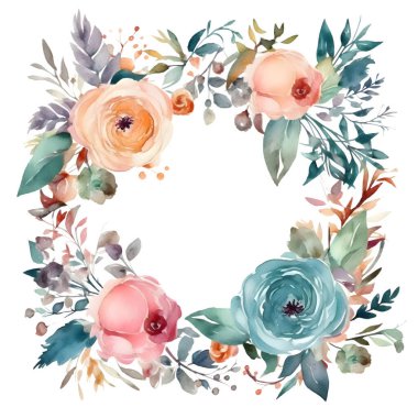 Çiçek Çerçeveli ve Kelebekli Botanik. Bahar ve Yaz Tasarımı. Beyaz Arkaplan