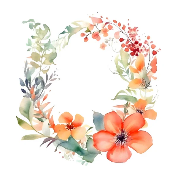 Corona Floral Romántica Digital Con Texto Caligrafía Elegante Fondo Blanco — Foto de Stock