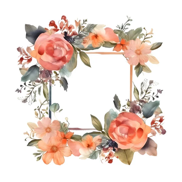 Digital Floral Wreath Whimsical Calligraphy Text White Background — Stock Photo, Image
