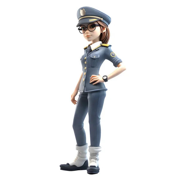 Policial Feminino Personagem Branco Fundo — Fotografia de Stock