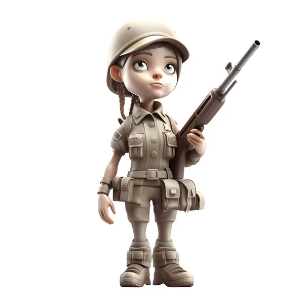 Anjo Guarda Personagem Bonito Exército Menina Com Fundo Branco Arma — Fotografia de Stock