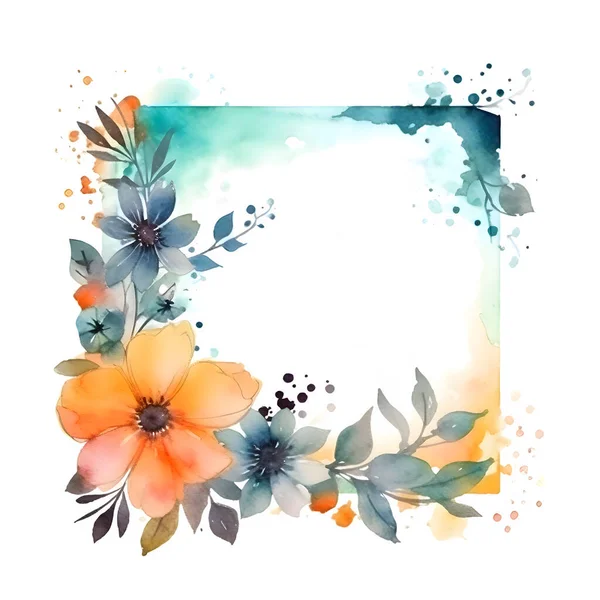 Digital Boho Style Floral Frame Feathers Butterflies Романтичний Дизайн Запрошень — стокове фото