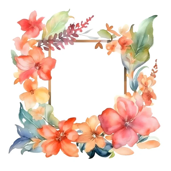 Digital Vibrant Floral Wreath Bold Pink Orange Flowers White Background — Stock Photo, Image