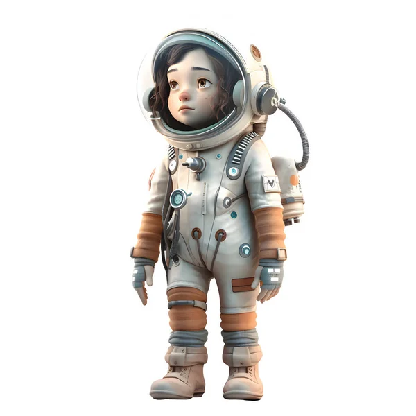 Moonwalker Girl Cute Astronaut Character White Background — Stock Photo, Image