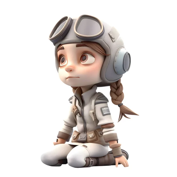 Ready Takeoff Our Cute Pilot Girl Character White Background — Stock Photo, Image