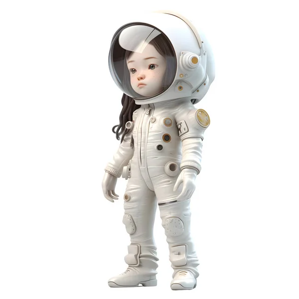 One Small Step Her Cute Girl Space Gear White Background — Stock Photo, Image