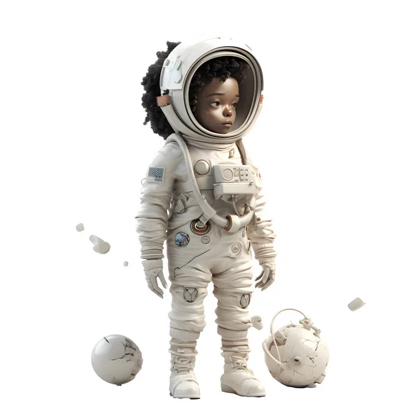 Galaktisk Flicka Söt Astronaut Kvinna Vit Bakgrund — Stockfoto