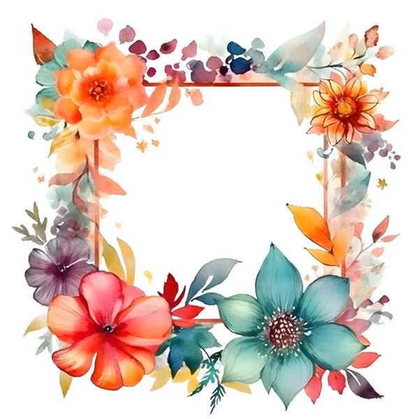 Marco Floral Rústico Digital Con Flores Silvestres Hojas Eucalipto Perfecto — Foto de Stock