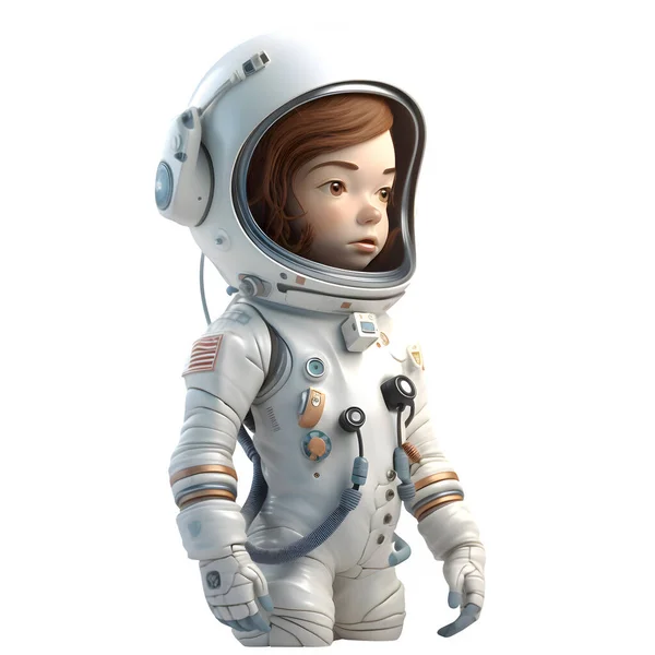 Sonsuzluğa Boyutun Ötesine Uzay Üniformalı Tatlı Kız Beyaz Arkaplanda — Stok fotoğraf
