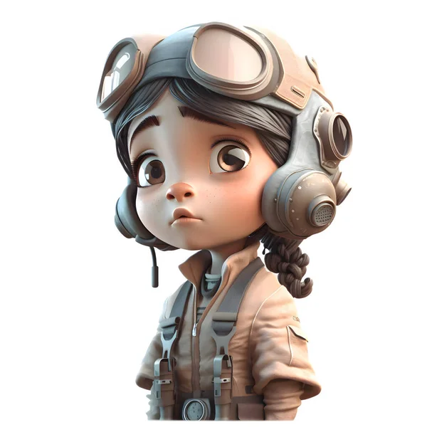 Pilot Kız Karakterimizle Macera Deneyimi Beyaz Arkaplan — Stok fotoğraf