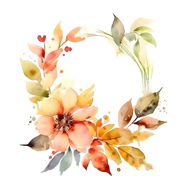 婚宴请柬或贺卡的漂亮数码花框设计 软膏色的花朵和叶子 白人背景 — 图库照片