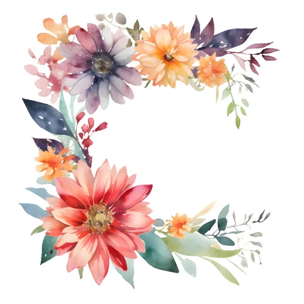 stock image Digital Vibrant floral wreath with bold pink and orange flowers White Background