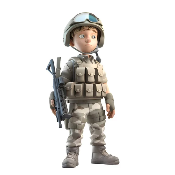 白色背景下身穿制服的3D军队士兵 — 图库照片