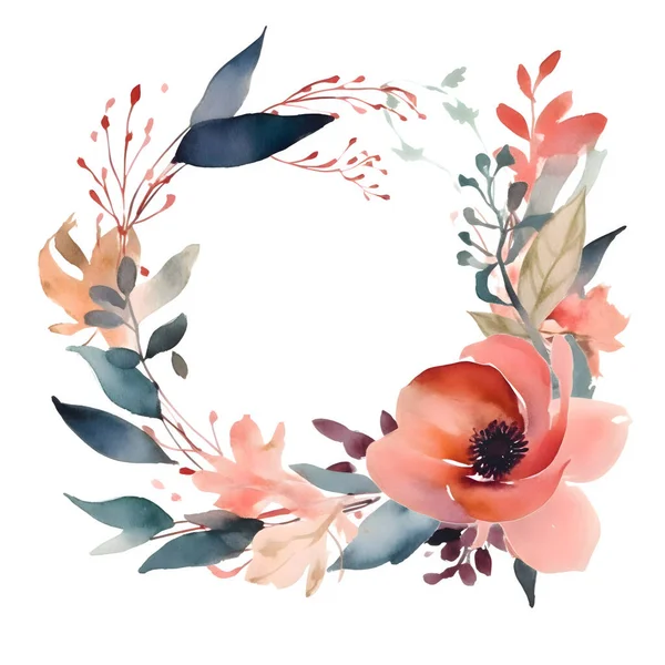 Ψηφιακό Κομψό Λουλουδάτο Στεφάνι Τριαντάφυλλα Παιώνιες Και Αγριολούλουδα Ψηφιακός Σχεδιασμός — Φωτογραφία Αρχείου