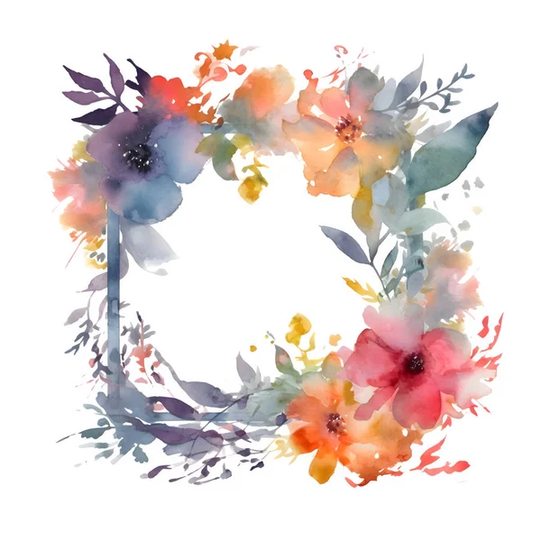 Ψηφιακό Ρουστίκ Floral Frame Αγριολούλουδα Και Πράσινο — Φωτογραφία Αρχείου