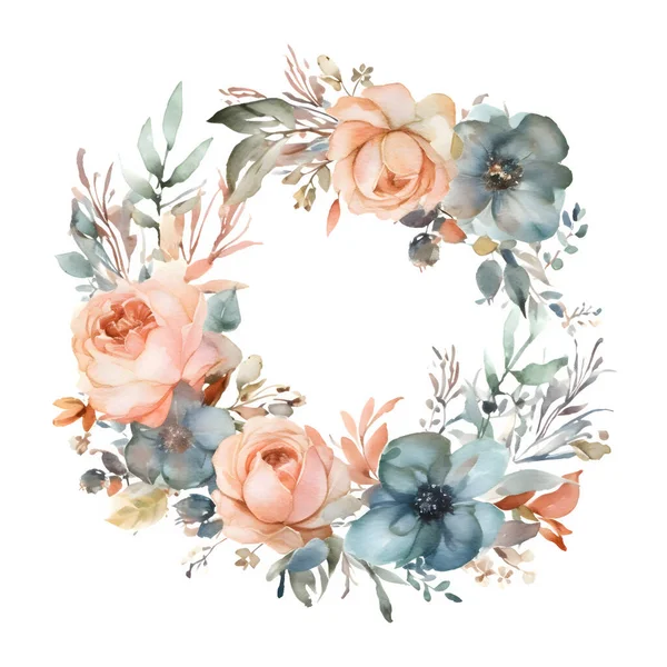 数码色彩艳丽的花框 花朵和叶子绽放 完美的婚礼邀请函 白人背景 — 图库照片