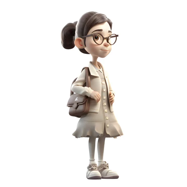 学校に戻る3Dかわいい女の子の学生の白い背景 — ストック写真