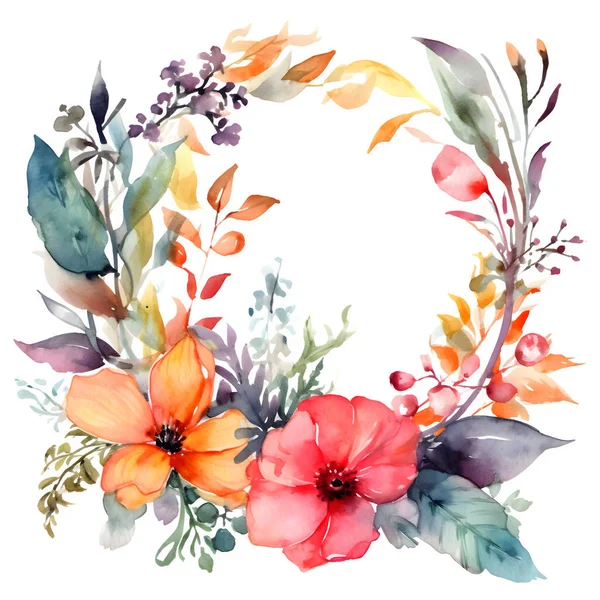 Digitale Kleurrijke Bloemrand Met Lentebloemen Bloemen Botanisch Witte Achtergrond — Stockfoto